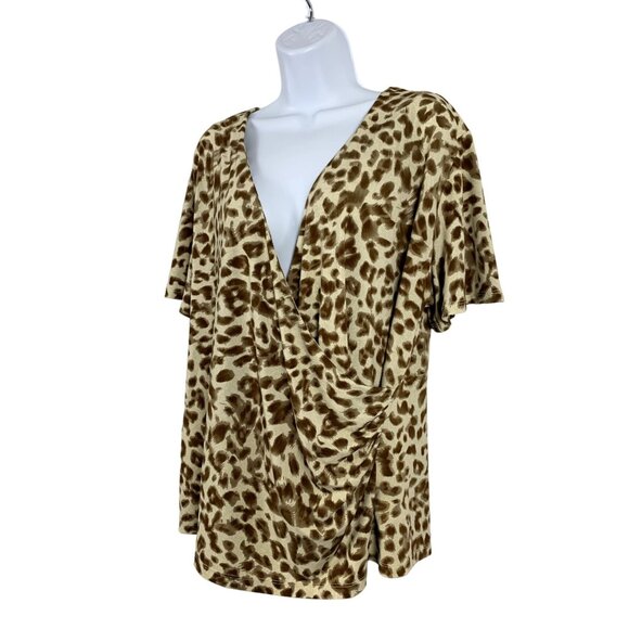 Evan-Picone Woman 2X Leopard Print V-Neck Wrap Blouse Top - Picture 2 of 11